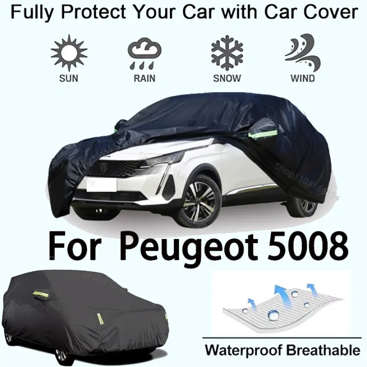 Funda completa para coche para Peugeot 5008, equipo protector para exteriores, resistente a la nieve, parasol, accesorios para automóviles impermeables y a prueba de polvo, negro - 1