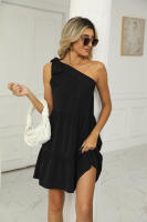Vestido corto informal de verano para mujer, falda con cordones, cuello cruzado de una línea - details 1