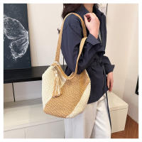 Bolso tejido de gran capacidad para mujer primavera y verano nuevo bolso de hombro de color en contraste bolso de playa versátil para vacaciones en la playa - details 12