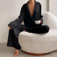 Conjunto de pijama sexy para mujer Bo Cut, tres pantalones informales sueltos de manga larga, top cómodo para el hogar de seda satinada suave, 2 piezas - details 22