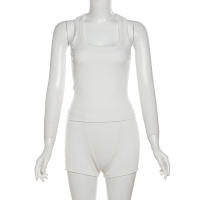 BUNO-chándales informales para Mujer, conjunto de 2 piezas, chalecos cortos elásticos con cuello en U y pantalones cortos acanalados, ropa deportiva concisa para gimnasio - details 71