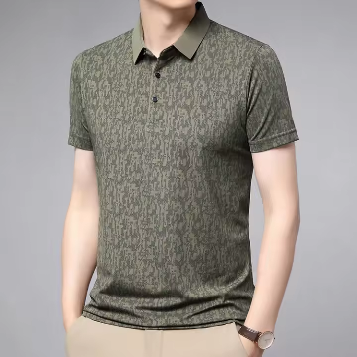 Polo de Algodón de Seda de Verano Camiseta de Negocios Casual para Hombres - 1