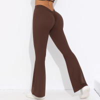 Pantalones acampanados con cintura en V, leggings de yoga de secado rápido de cintura alta, pantalones deportivos de pierna ancha para Fiess - details 10