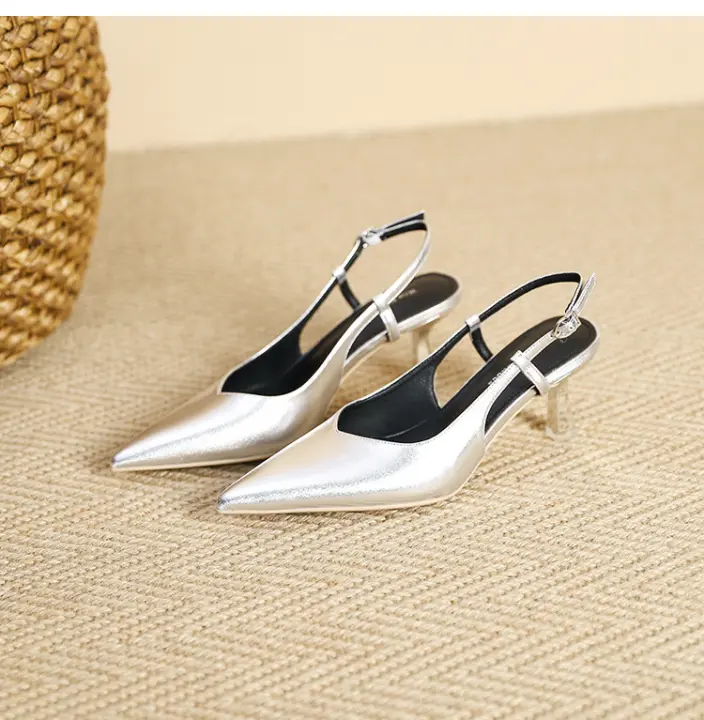 Zapatos de tacón de aguja con espalda hueca y punta de bolso de boca baja de nuevo estilo - 1