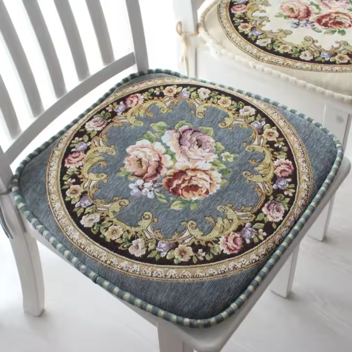Cojín para taburete de chenilla, cojín para silla de comedor, alfombrilla de asiento suave Vintage, alfombrilla para silla bordada desmontable antideslizante, alfombrilla para oficina y aula - 1