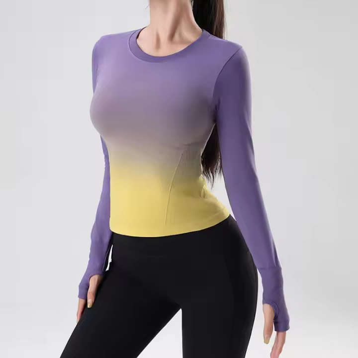 Top de Manga Larga para Mujer Camiseta de Yoga Camiseta para Correr Tinte Colgante - 1