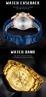 Reloj de cuarzo de negocios de oro de lujo para hombre, reloj de pulsera de acero inoxidable multifunción resistente al agua, regalo del Día del Padre para papá - details 5
