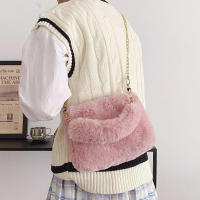 Bolso de mano de felpa con cadena pequeña, bandolera cuadrada de piel sintética, bolso de hombro esponjoso y cálido para compras, Otoño e Invierno - details 16