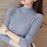 Suéter con volantes y cuello simulado para mujer, jerséis lisos de punto de manga larga, suéter informal a rayas para mujer, Otoño Invierno 2023 - details 0