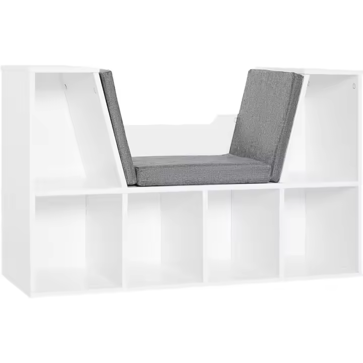 Librería con Asiento 6 Cubo Librería Original Infantil Zapatero con Cojín Estante con Banco Multiusos 102x30x61cm - 1