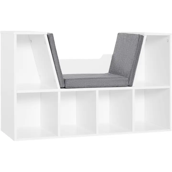 Librería con Asiento 6 Cubo Librería Original Infantil Zapatero con Cojín Estante con Banco Multiusos 102x30x61cm - 1