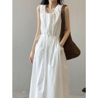 Vestido coreano con cintura con cordón para mujer, vestido sin mangas adelgazante con cuello redondo de verano - details 5