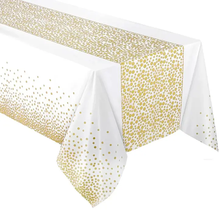 Mantel Desechable de Lunares Pequeños Tela Impermeable Gruesa Ideal para Fiestas de Cumpleaños, Bodas, Decoración del Hogar 137x214 cm, 1 ud. - 1