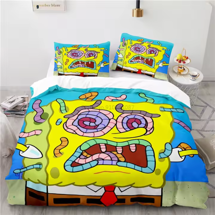 Juego de Ropa de Cama SpongeBobs SquarePants 2022 Fundas de Almohada con Estampado de Patrón de Pulpo Patrick Star y Squidward Tamaño Rey Doble Solo - 1