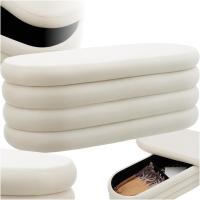 Taburete Almacenaje Bouclé, Carga: 120 kg, MDF, Puff Almacenaje, Taburete Dormitorio, Reposapies Puff, Zapatero Entrada Recibidor, Asiento Acolchado, Ideal Salón Hogar - 42 x 47 cm Crema - details 31