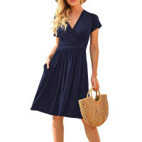 Ropa de mujer europea y americana de manga corta estampado de bolsillo de longitud media vestido - details 10