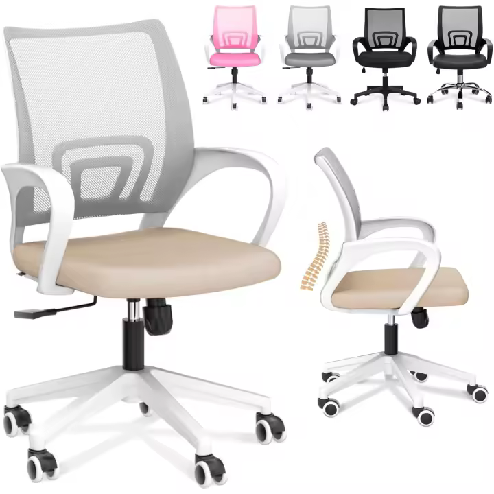 Silla Escritorio Ergonómica - Silla Oficina con Apoyo Lumbar, Estructura de Plastico, Malla Transpirable, Ruedas Giratorias 360 °   Soporta hasta 120kg - 1