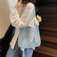 Con cinta de encaje, bolso tejido de Color sólido, bolso de mano, bolso de playa, bolso de playa con agujeros, bolso de hombro hueco de gran capacidad, compras - details 17