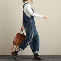 Pantalones vaqueros holgados para mujer, peto con diseño de agujeros rasgados, informales, Vintage, clásicos, Otoño, 2023 - details 7