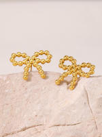 Prevenir La Alergia de Arce inoxidable de 18 Quilates Chapado Charm Joyería 2025 Estilo Caliente impermeable de oro Bowknot Bow nude Stud Pendientes - details 12