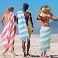 1 toalla de playa a rayas de algodón turco de gran tamaño, toalla de baño, manta de playa, manta de cubierta, toalla de baño de secado rápido sin arena, adecuada para viajes en la playa, yoga y fitness, natación y camping, senderismo y viajes de larga dis - details 2
