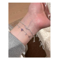 Pulsera de plata de ley con lazo de conejo para mujer, joyería exquisita de circonita con corazón púrpura fresco y dulce - details 3
