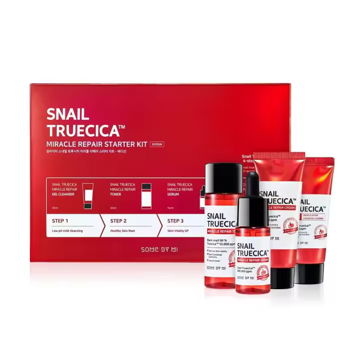 SOME BY MI Snail Truecica Miracle Repair Starter Kit/suero de tóner 0,33 oz, gel limpiador 1,01 oz, crema 0,67 oz/solución dañada - 1