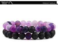 Conjunto de pareja, pulsera de yoga de ojo de tigre de piedra de lava blanca y negra natural para hombres y mujeres, joyería de cuerda elástica - details 3