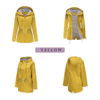 Camiseta impermeable con capucha a rayas de manga larga para mujer, longitud media - details 1