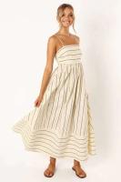 Vestido largo a rayas para mujer, ribete sin mangas con tirantes, cuello delgado, playa y fiesta, 2024 - details 4