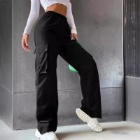Pantalones cargo rectos a la moda para mujer, pantalones informales con cintura elástica para mujer - details 1