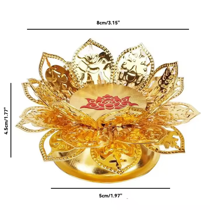 Candelabro de loto, lámpara de aceite de ghee, lámpara de mantequilla, vela de luz de té, soporte votivo, actividades de oro tibetano, decoración del Festival del hogar de oración - 1