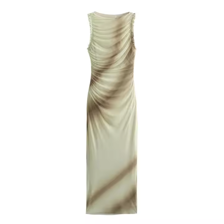 - Tul fruncido para mujer, malla larga con volantes, sin mangas, elegante, para fiesta, verano, 2025 - 1
