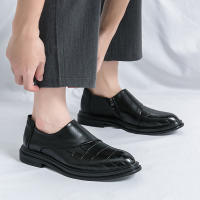 Zapatos formales con cremallera lateral de empalme clásico para hombre, zapatos de cuero informales británicos de tacón bajo de PU - details 25