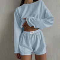 Conjunto de Pantalones Cortos Informales para Mujer Tops de Manga Larga con Cuello Redondo - details 1