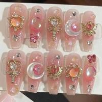 10PCS Uñas Postizas De Presión Hechas a Mano Japonesas Todomatch Rosa Ultra Brillante Uñas Falsas De Medio Paso - details 7