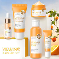 LAIKOU Serie de vitamina C, conjunto de productos para el cuidado de la piel, conjunto de 5 piezas para el cuidado de la piel, limpiador, esencia de tóner, crema para ojos y crema facial - details 1