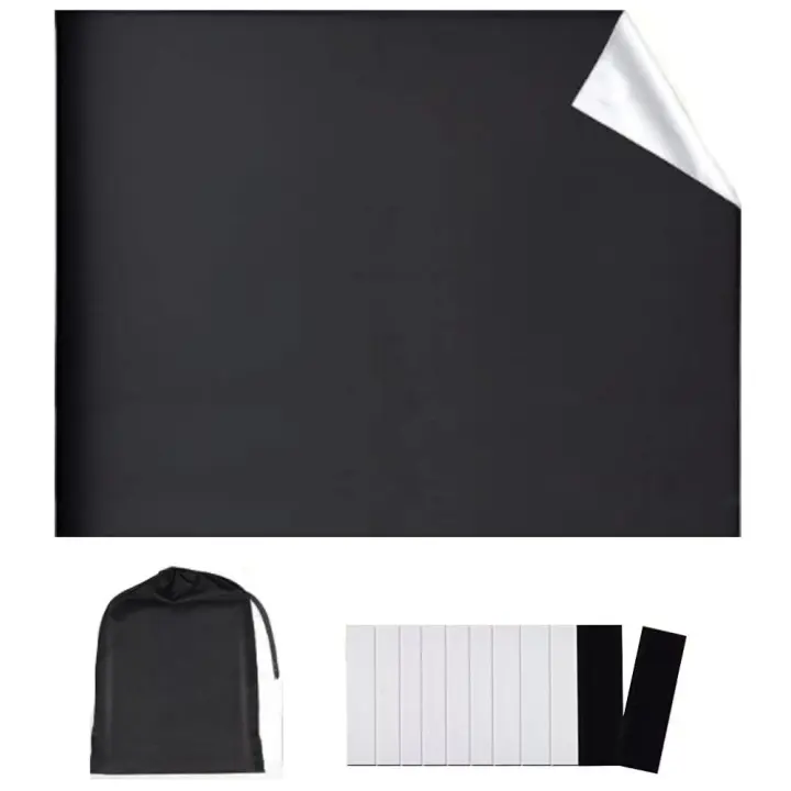 Cortina ciega negra opaca portátil, cortina de sombra sin perforaciones, adhesivo con aislamiento térmico, cortinas para sala de estar, 1 unidad - 1