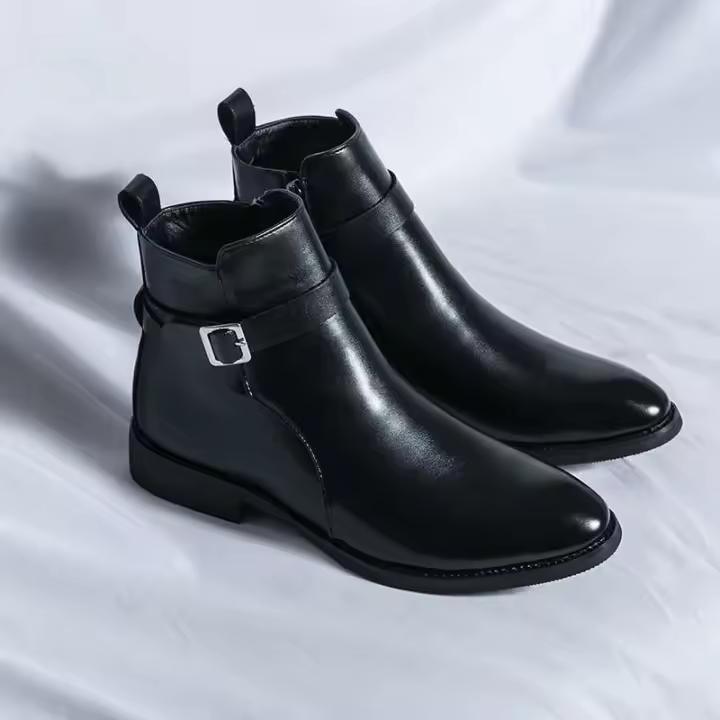 Botas puntiagudas de moda de negocios de cuero suave clásico para hombres, pantalones cortos casuales de estilo británico de caña alta - 1