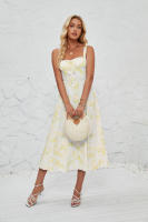 Vestido midi de satén con tirantes finos para mujer, abertura frontal, hueco - details 59
