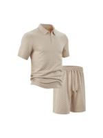 Verano de los hombres nuevo casual solapa suelta jacquard conjunto de camisa de polo de manga corta para hombres. - details 10