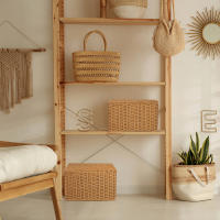 Cestas de almacenamiento tejidas con tapa para ropa con tapa, ropa receptora, Cubo de juguete decorativo - details 0