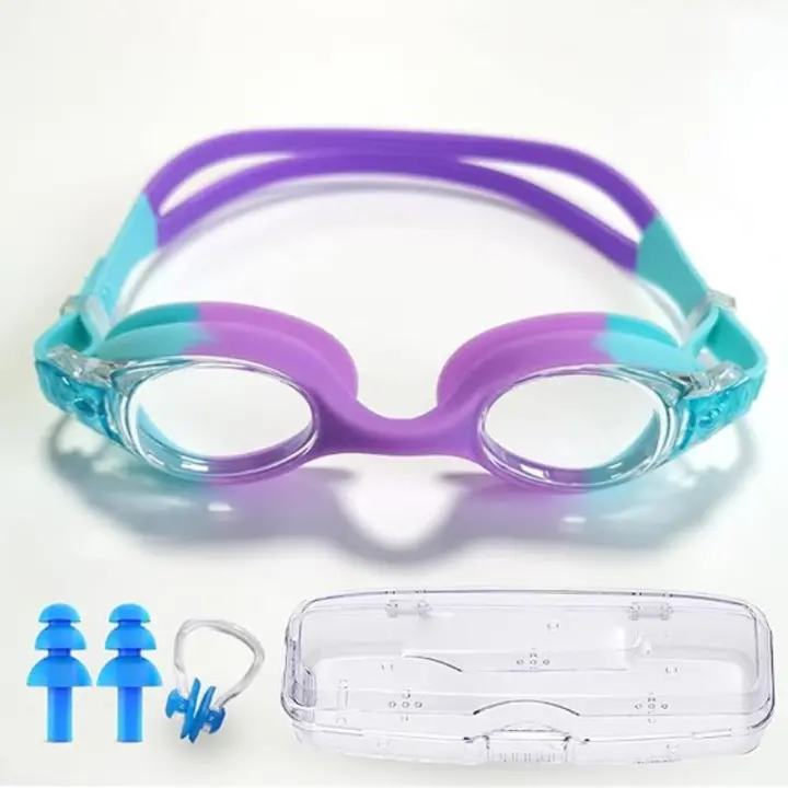 Gafas para niños antivaho, a prueba de fugas y resistentes a los rayos UV, de silicona de grado alimentario, pastillas, Con clip nasal y estuches portáthil, Tallas 3-14, color Azul y Morado. - 1