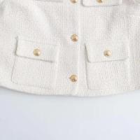 Chaqueta de Tweed con Punto de Volteo Primaveral Abrigo Corto de Cuello Redondo de Una Sola Brecha para Damas Top de Moda - details 13