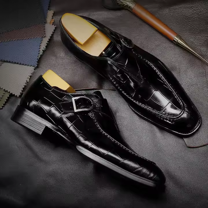 Nuevos zapatos de cuero, zapatos Monk para hombre, zapatos de cabeza cuadrada - 1