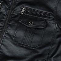 Chaqueta de Cuero con Cremallera para Hombres Estilo Motociclista Vintage para Otoño-Invierno - details 5