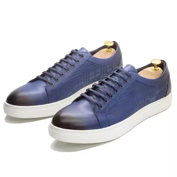 Zapatos cómodos de cuero con fondo plano azul negro diario versátil zapatos de hombre - 1