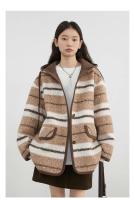 Abrigos de plumas para mujer, chaqueta holgada de un solo pecho con capucha y rayas contrastantes, chaqueta femenina para Otoño e Invierno 2024 - details 5