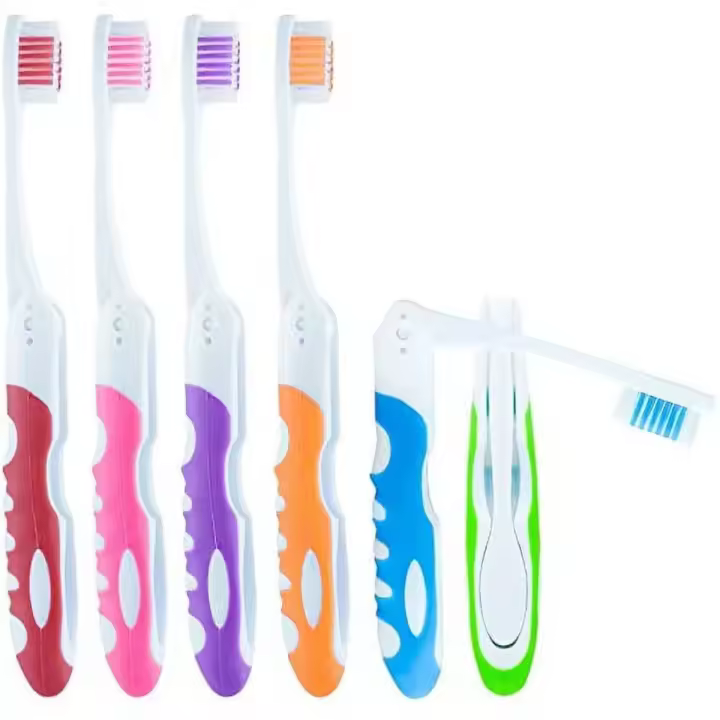 Cepillo de dientes plegable de viaje, cepillo de dientes para acampar a granel, cerdas medianas, paquete de 6 medianos, Multicolor - 1