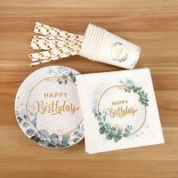 Juego de vajilla desechable de hoja de eucalipto verde, plato de papel, taza, servilleta, decoración para fiesta de feliz cumpleaños, suministros de baño para bebé, 85 Uds. - details 1